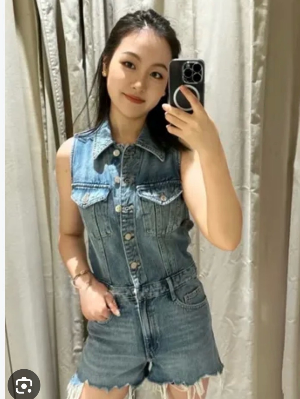 Zara Sleeveless Denim Overalls Romper - Light Blue
